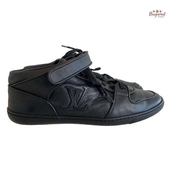 Authentic Louis Vuitton Black Calfskin Leather Velcro Strap Sneaker Size 37/7 - Picture 1 of 15